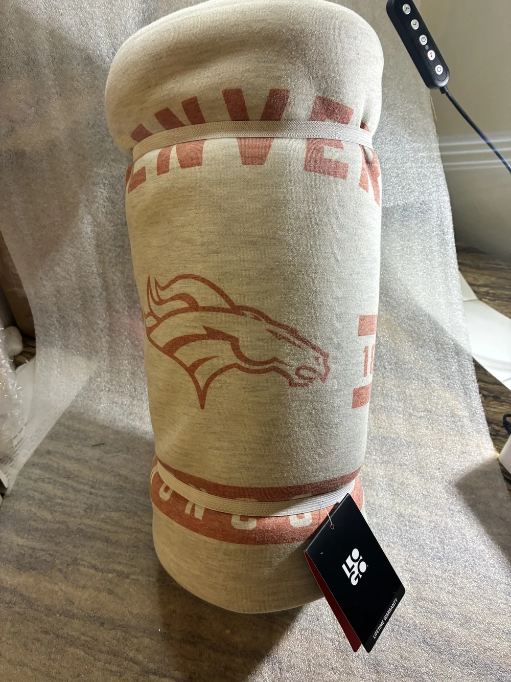 Denver Broncos Cream & Orange Fleece Throw Blanket by LOCO